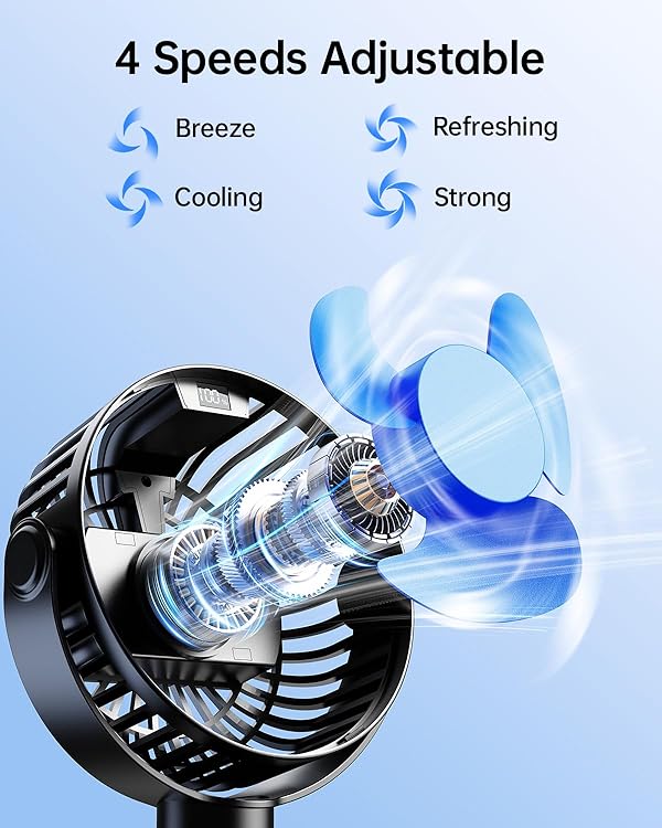 SWEETFULL Portable Stroller Fan with LED Display, 4 Speed Rechargeable Mini Clip On Fan, 360° Rotate Flexible Tripod Better Cooling Small Baby Fan for Car Seat Crib Travel Bike Treadmill (Black) by SWEETFULL - Image 3