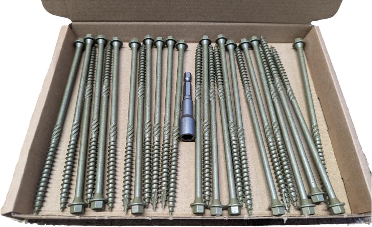 Box 25 - AJFixings Timber Hex Head Exterior Green Decking Frame Fixing Screws (225mm)