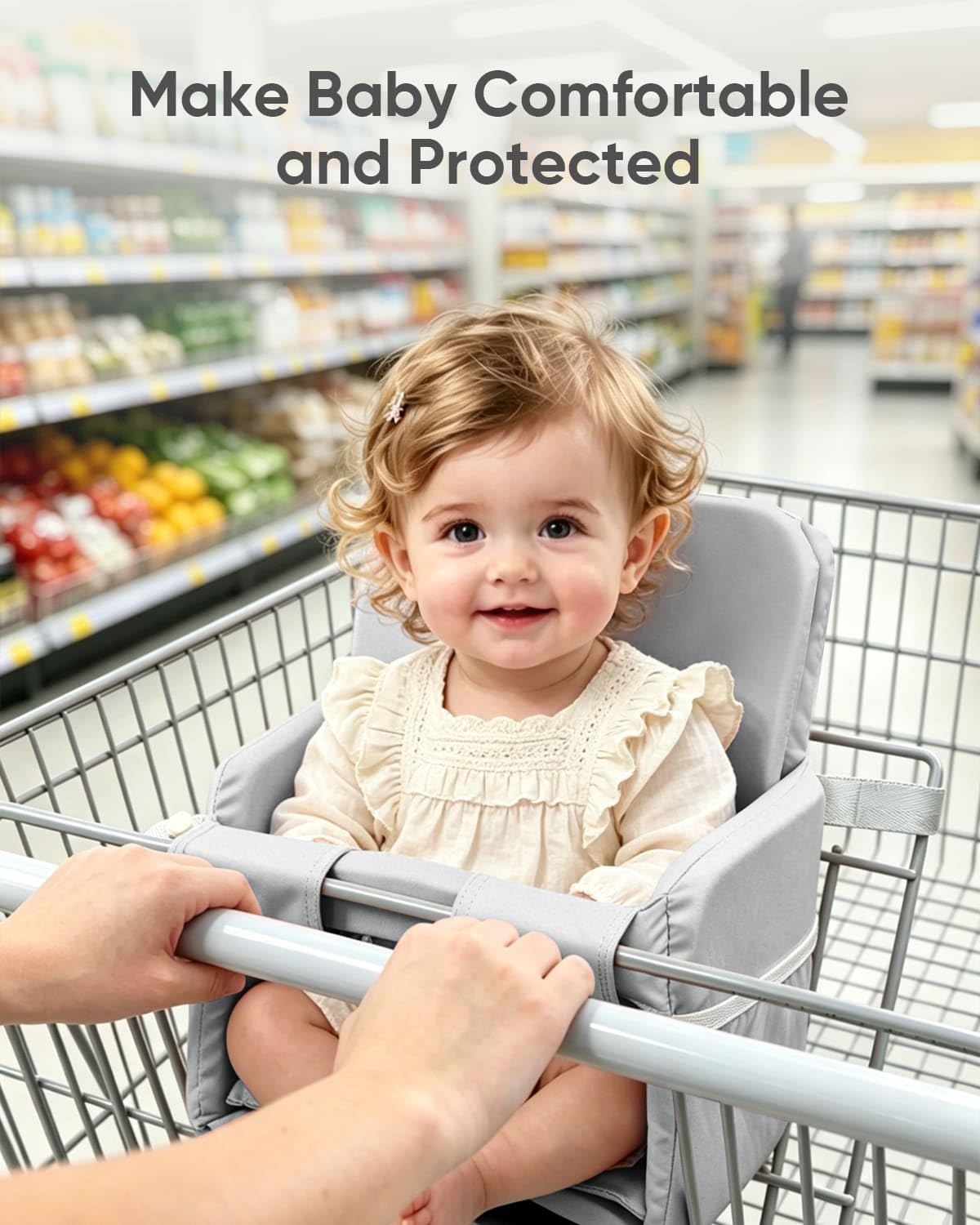 Padded Shopping Cart Seat Cover for Baby, 2-Layer Adjustable Grocery Cart Cover for Baby Infant Toddler, High Chair Cover for Restaurant, Machine Washable - Gray