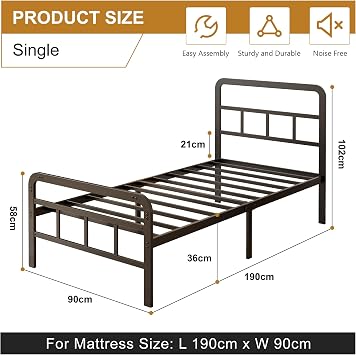 Yicensen Single Bed Frame with Headboard and Footboard
