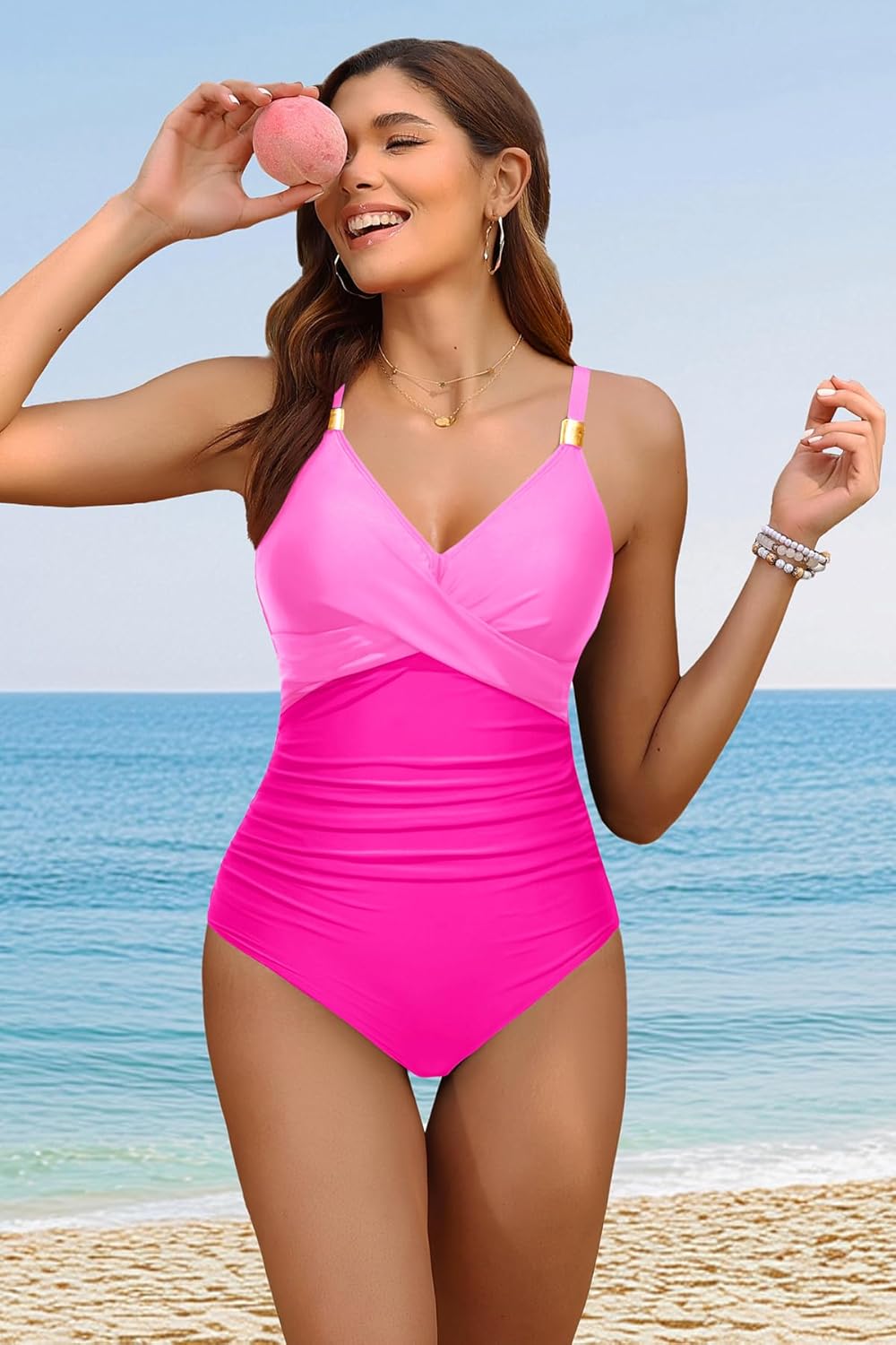 Tempt Me Womens One Piece Swimsuit - Tummy Control Bathing Suit V Neck Metal Twist Front 2025 Swimwear - Image 6