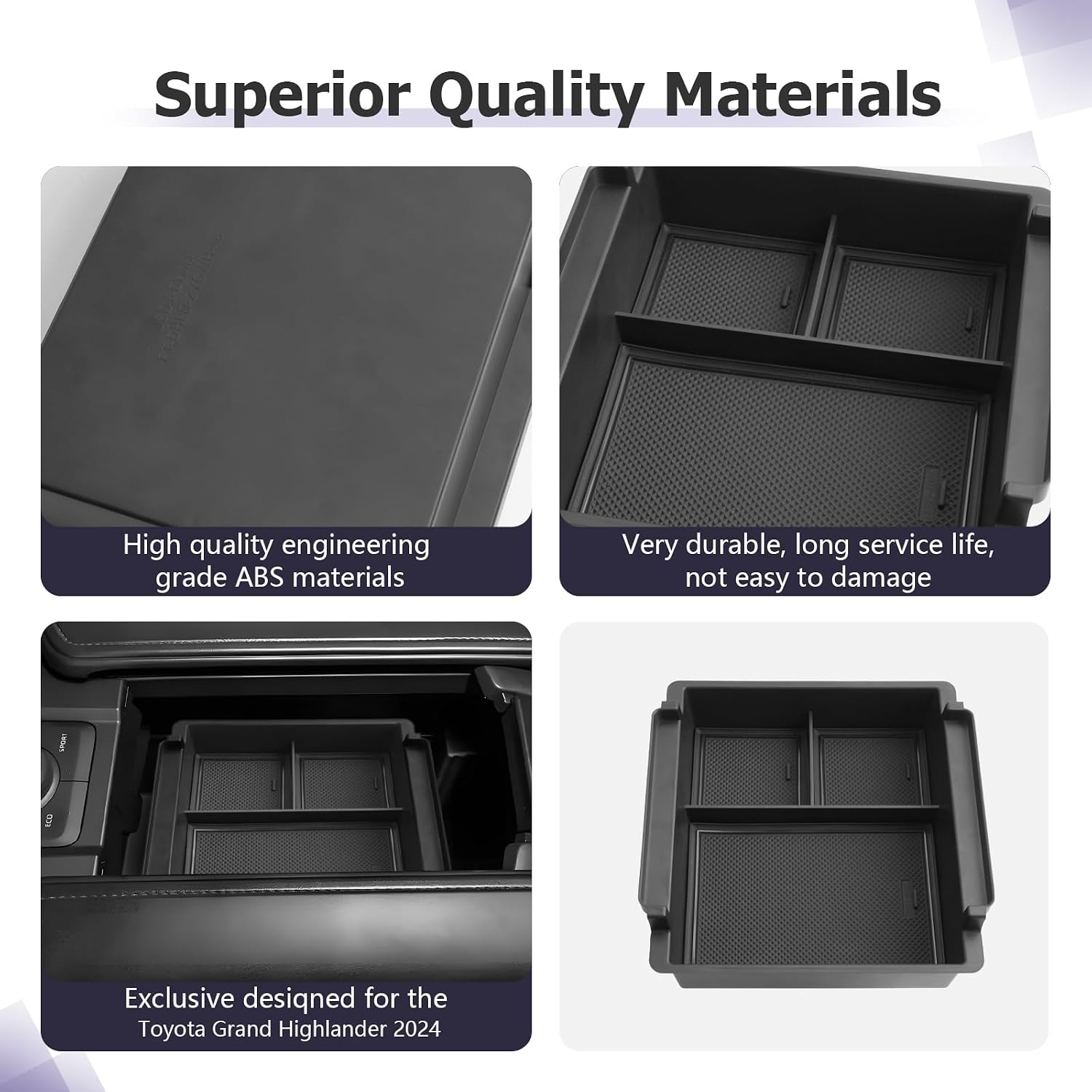LUWU for 2024 2025 Toyota Grand Highlander/Grand Highlander Hybrid Center Console Organizer 2024 2025 Grand Highlander Accessories Armrest Console Organizer Armrest Organizer Insert Tray (Black)