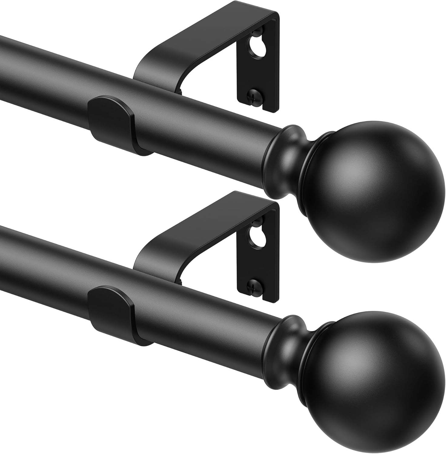 Curtain Rods 179 Inch for Window 170 Inch, Adjustable Length Heavy Duty Decorative Finials Diameter 7/8 inch Black 14 ft