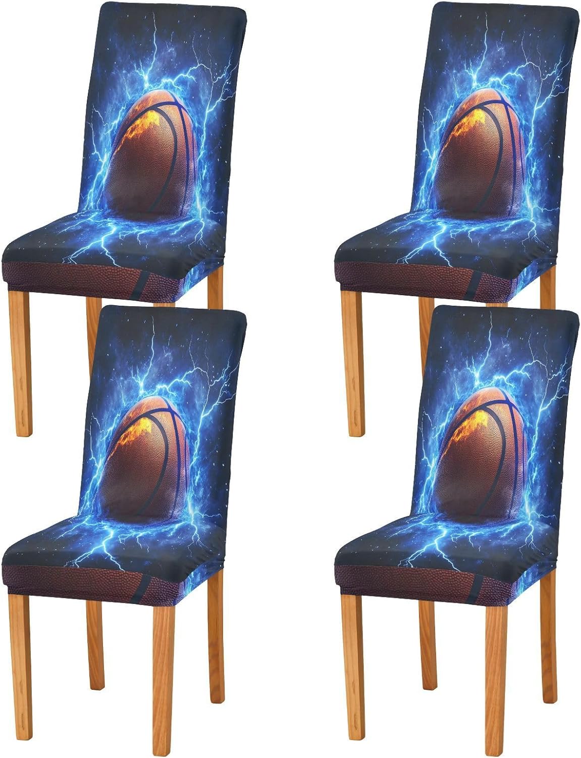 ALAZA Chair Covers for Dining Room, Lightning Basketball Stretch Chair Cover Sets Chair Protector Removable Washable for Ktichen Restaurant Hotel