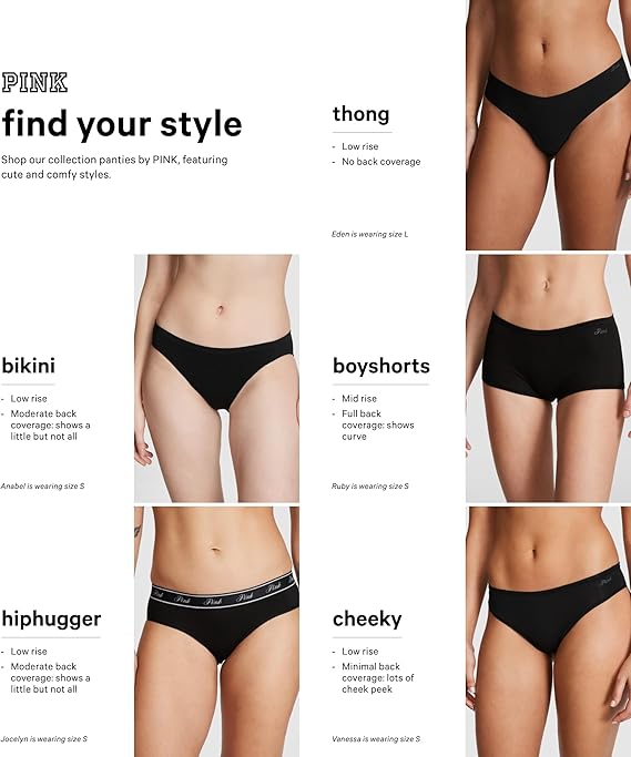 Victoria's Secret PINK Women's No Show Thong Underwear, Panties for Women, Basic Pack, (S)