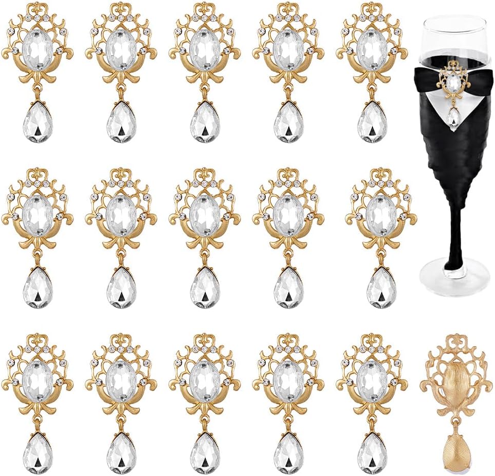 FINGERINSPIRE 16PCS Crystal Rhinestone Marquise for Brooches Alloy Crystal Teardrop Rhinestone Pendant Brooch Pin Accessoories for DIY Dress Wedding Decoration Formal Events