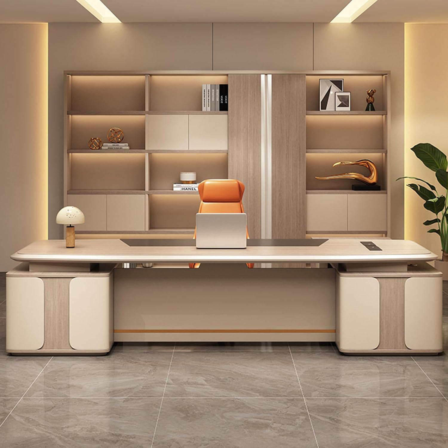 Wood L Shaped Computer Desk Executive Office Desk with Lateral Cabinet Writing Study Table Business Furniture Set for CEO Boss