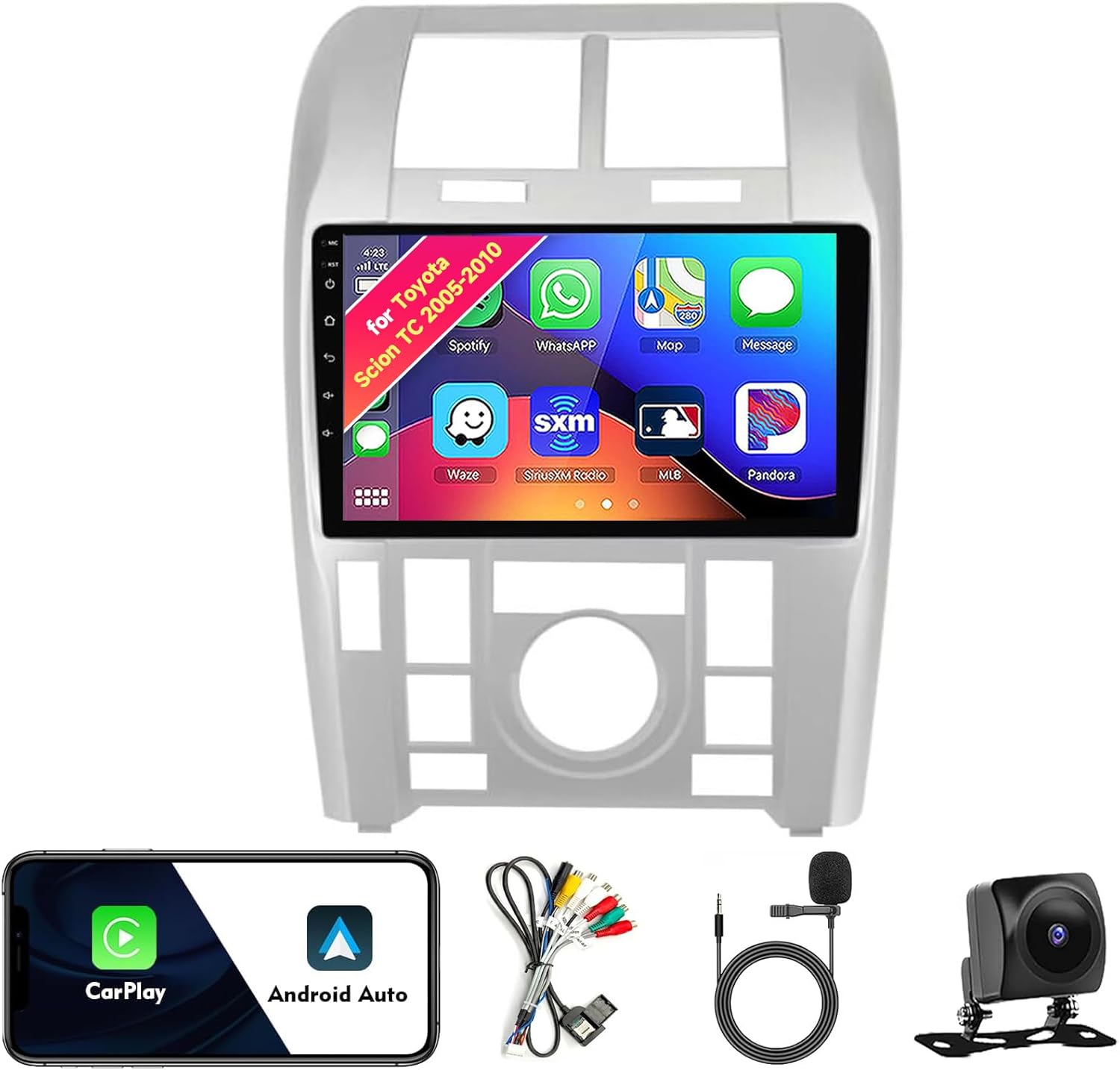 Car Radio Stereo for Toyota Scion TC 2005-2010, Android 13, 9" IPS Touch Screen Upgrade Dash Kit with CarPlay & Android Auto, GPS Navigation DSP SWC 5G WiFi Camera 4CORE 1+32GB