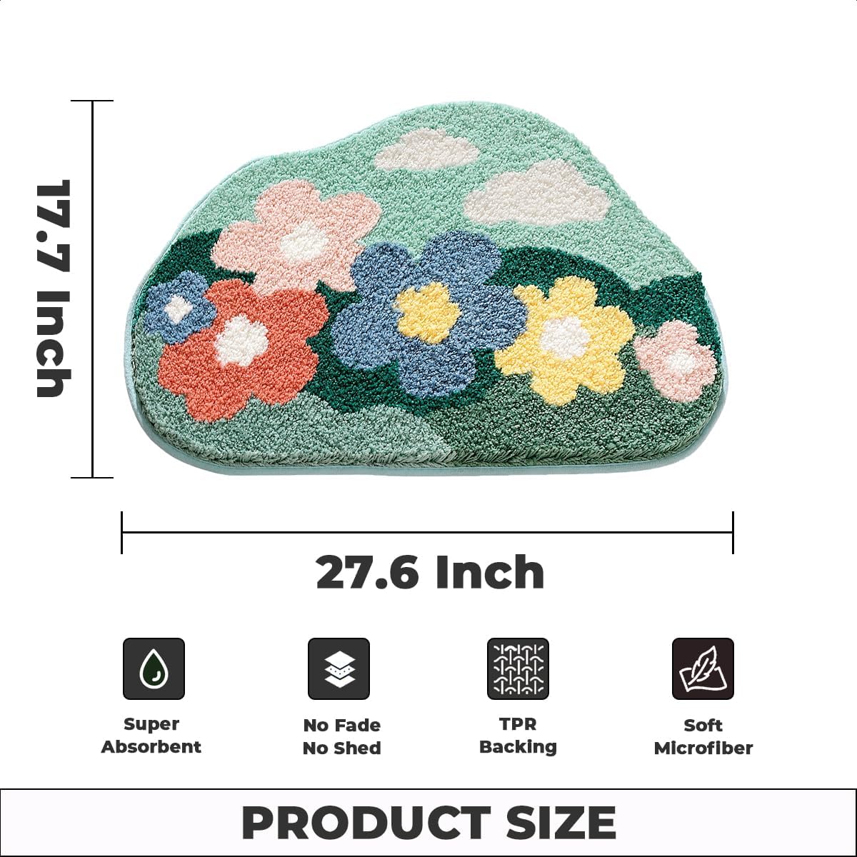 Flowers Extra Absorbent Bathroom Carpet Non Slip and Thick Microfiber Bath Rug Machine Washable Bath Mat for Bath Tub, Living Room and Bedroom (18"x27", Green)