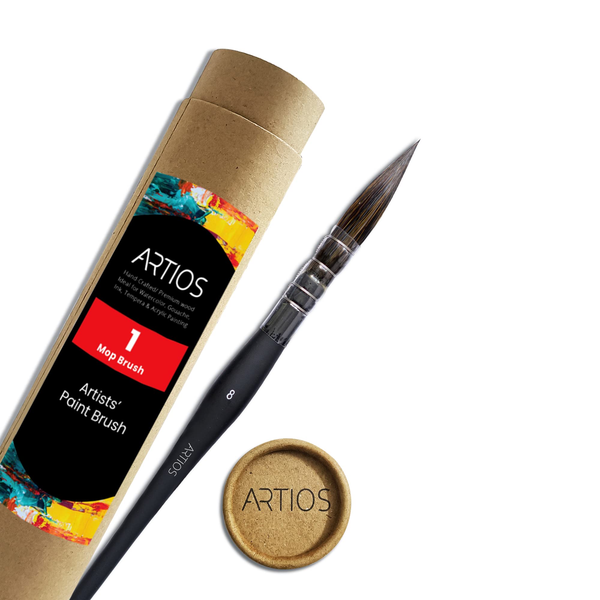 ARTIOS Mop for Painting - Premium Synthetic Watercolor Brush Set for Artists With Holder, Handmade Cruelty-Free Paint Set of 1 (Size 8), Matte Black-image-26