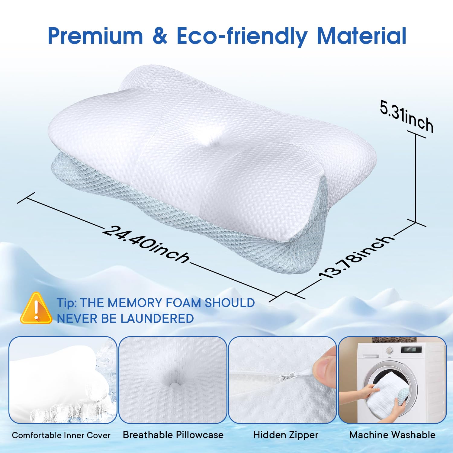 Hapiclody Cuscino cervicale per dolore al collo, cuscino ortopedico in memory foam per dolore alla spalla, cuscino ergonomico di supporto per la testa e il collo, per chi dorme di fianco/schiena