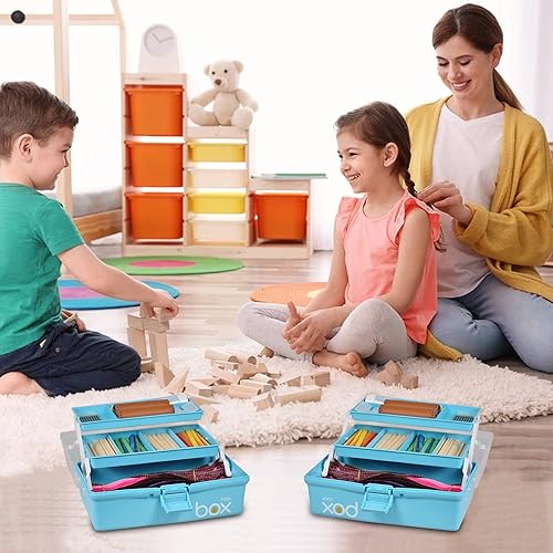 Miniatura 5 de Caja de almacenamiento multiusos de tres capas de 12 pulgadas, caja de herramientas plegable, estuche de arte y manualidades, organizador de