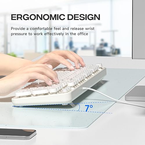 Miniatura 4 de Teclado de computadora con cable, teclado USB retro redondo para máquina de escribir, teclado con cable de tamaño completo con soportes plegables