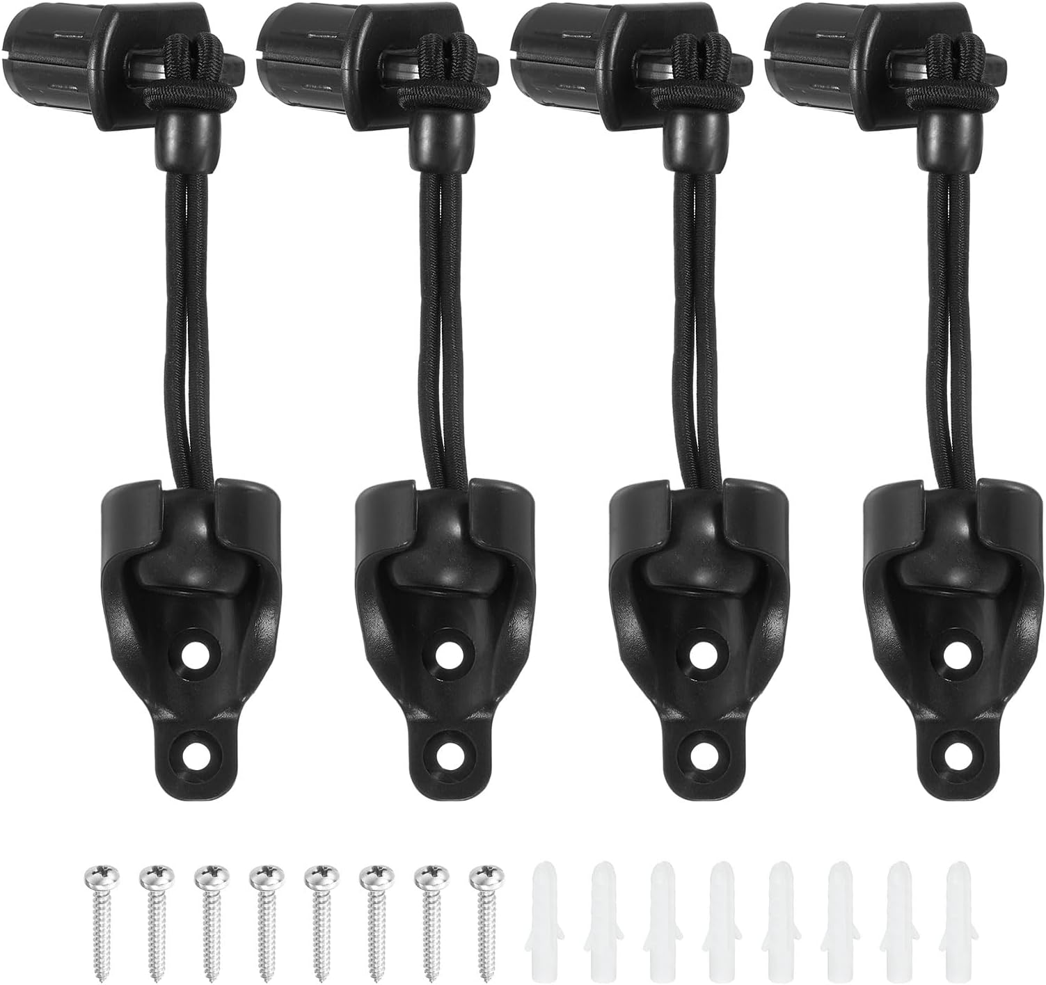 sourcing map 4Set Bungee Kit, Universal Sun Shade Replacement Parts, Bungee Tie Downs, Bungee Receiver Brackets, End Cap for Exterior Outdoor/Indoor Roller Shade Blinds, Black