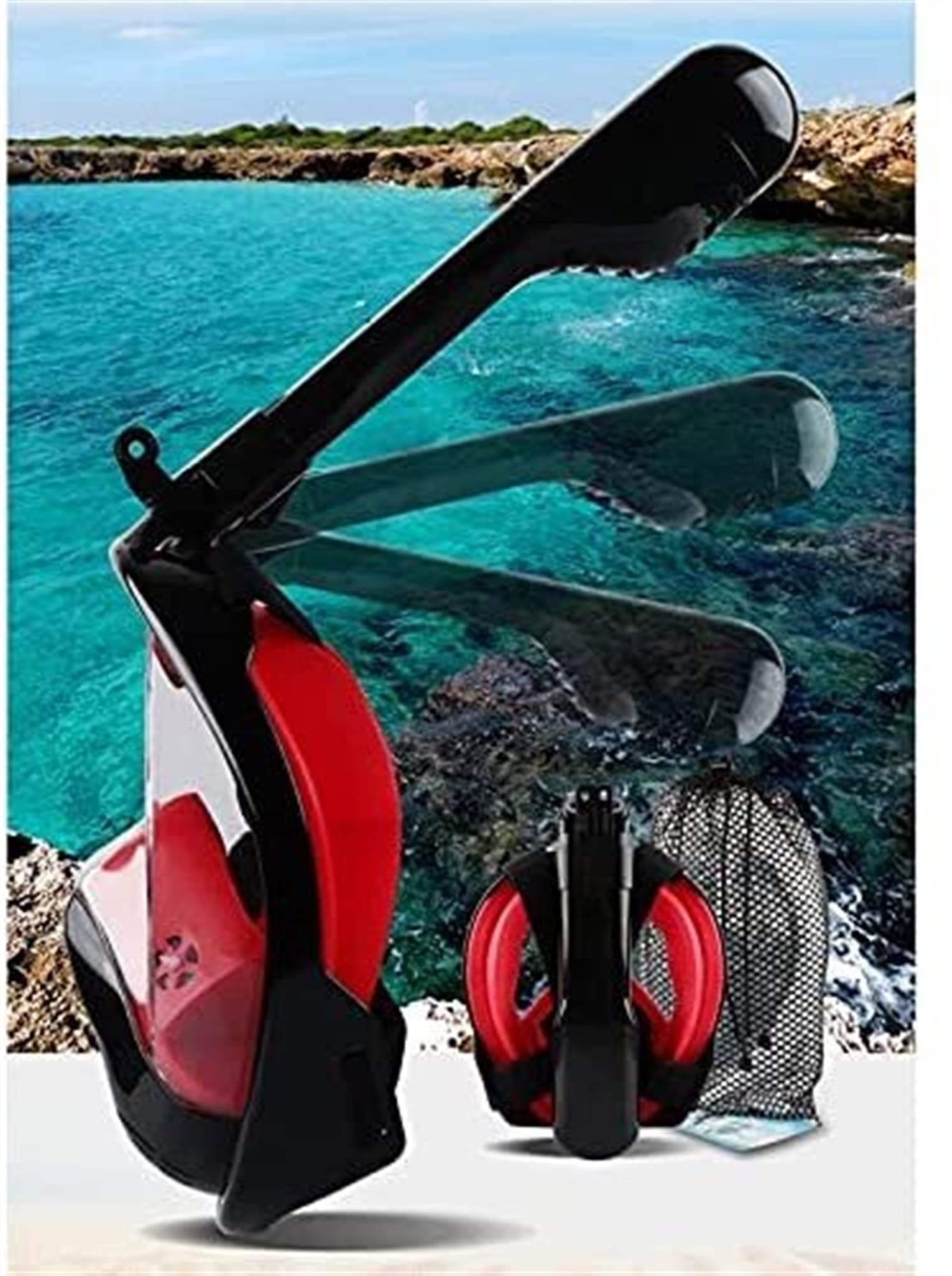 Maschera da Snorkeling in Silicone Integrale, Adulti e Bambini ° Snorkel subacqueo Maschera da Sub a Bocca Piatta a Bocca Piatta (Verde M) (Verde L)