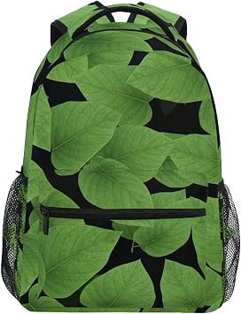 Girl Backpack, Lush Green Leaves Travel Book Bag, Kids Back to School Supplies, Ideal for Ages 614