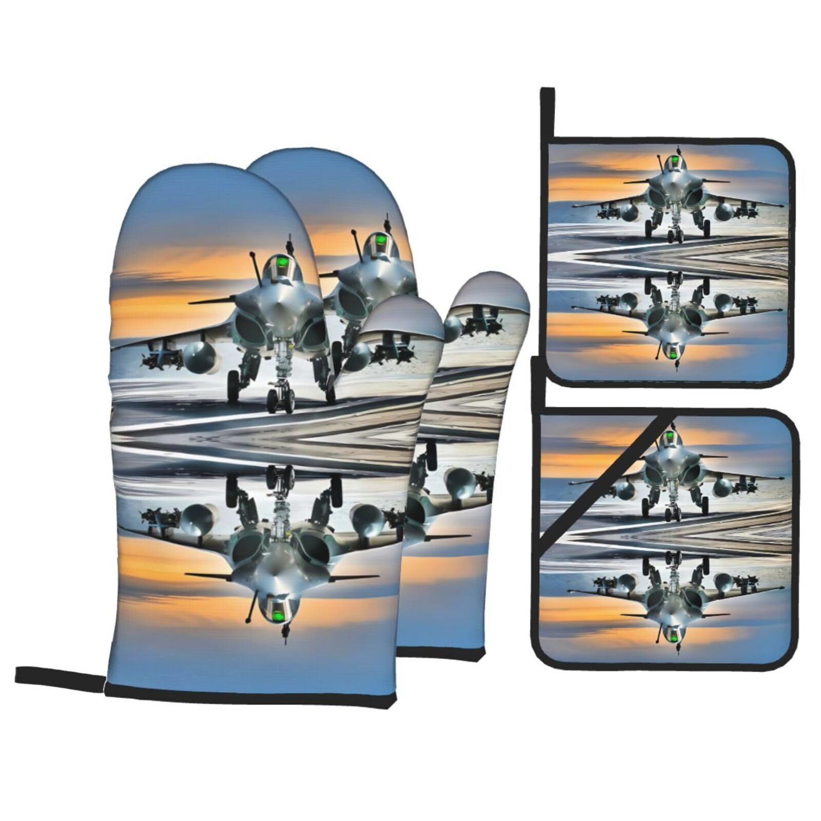 WHJSSF Airplane Prints 4-Piece Waterproof Oven Throws & Heat Resistant Pot Covers – Durable Kitchen Layers for Grilling & Baking