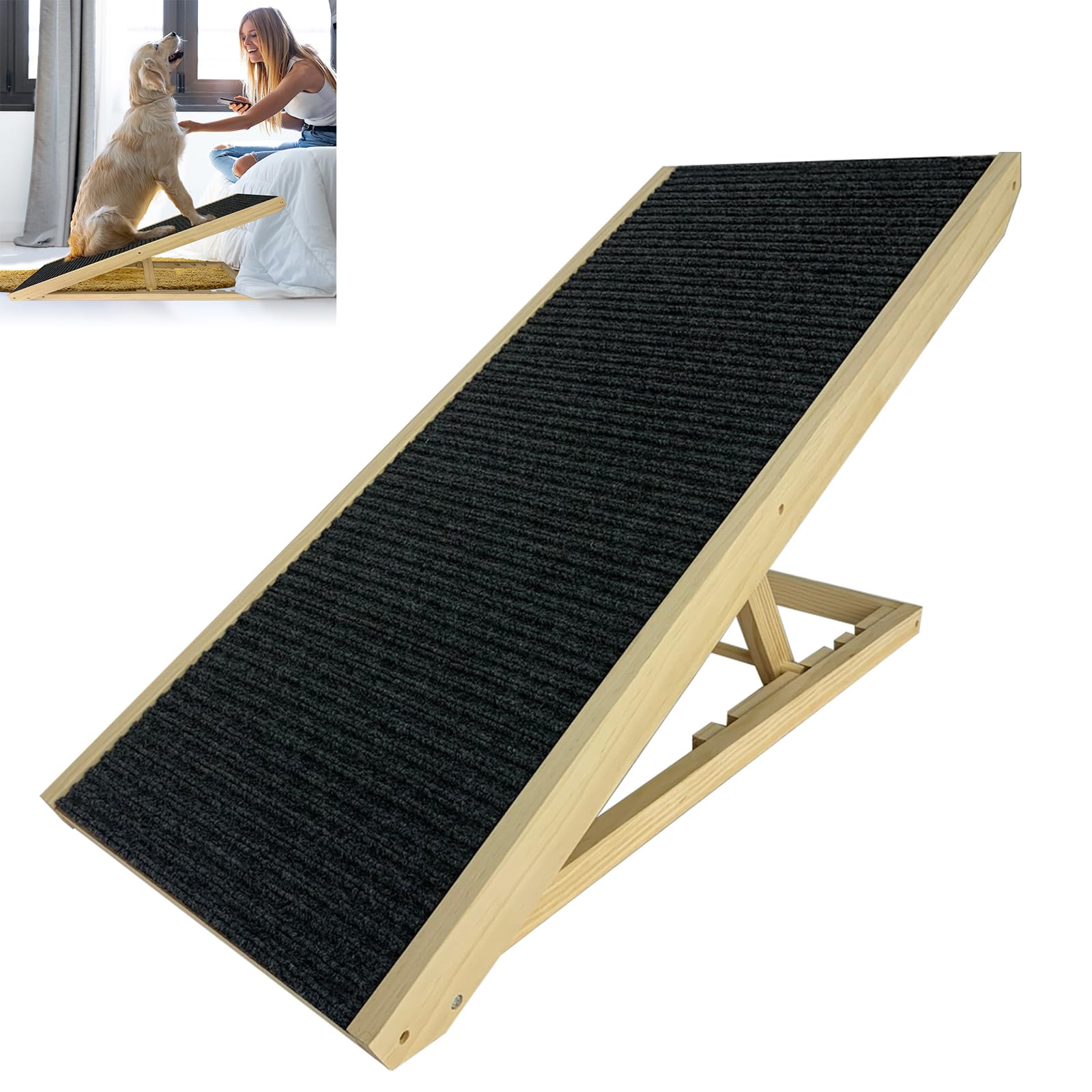 FIVMEN Rampa para perros de 60 cm, plegable, altura ajustable, escalera para mascotas con alfombrilla antideslizante, escaleras para perros para cama y sofá, 100 x 40 x 60 cm