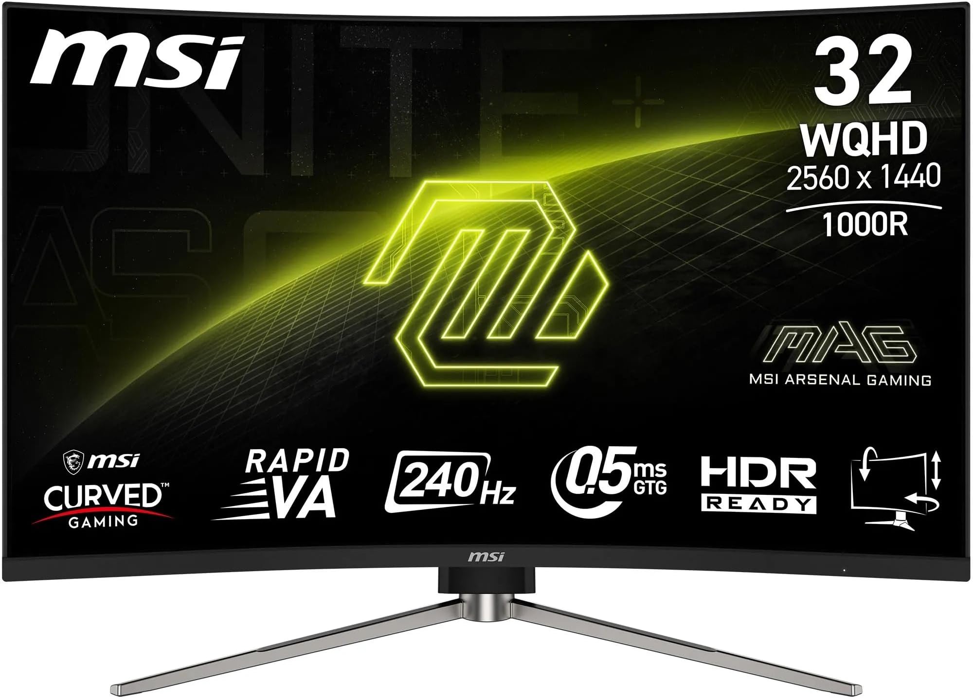MSI MAG 325CQRXF E2 32 Inch WQHD Curved Gaming Monitor - 1000R 2560 x 1440 Rapid VA Panel, 240 Hz - 05ms (GtG, Min), Adaptive Sync - DP 14a, HDMI 20b CEC, USB Type-C (DP alt w- 15W PD)