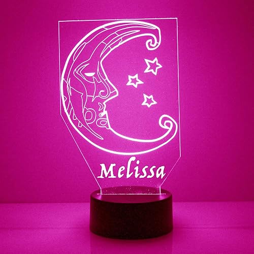 Miniatura 2 de MMS - Lámpara de luz nocturna LED de luna y estrellas, personalizada con tu nombre o texto, control remoto con 15 colores, 4 modos de luz, lámpara