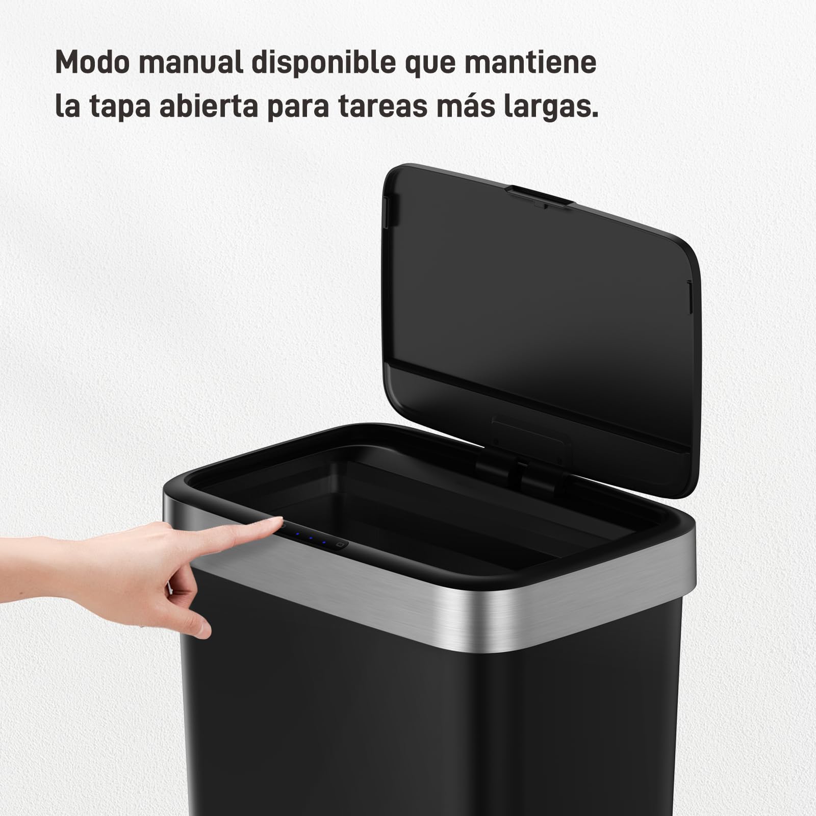 EKO | Cubo de Basura Cocina 50L con Sensor Automático y Cierre Suave | Papelera Negra a Pilas | Acabado Antihuella, Base Antideslizante y Soporte para Bolsa | Diseño Moderno y Silencioso