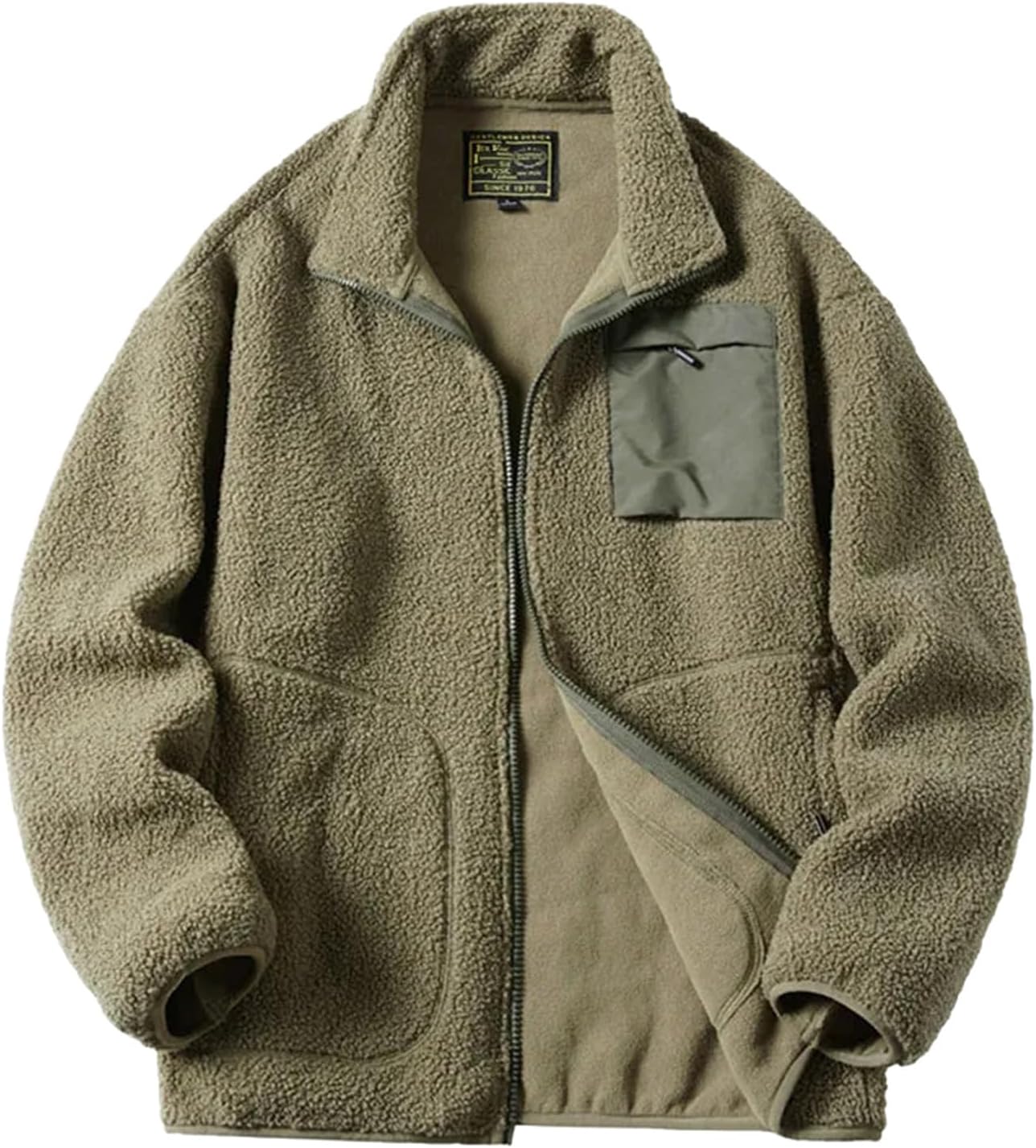 Men’s Polar Fleece Outdoor Jacket Stand Collar Warm Printed Military Style Coat