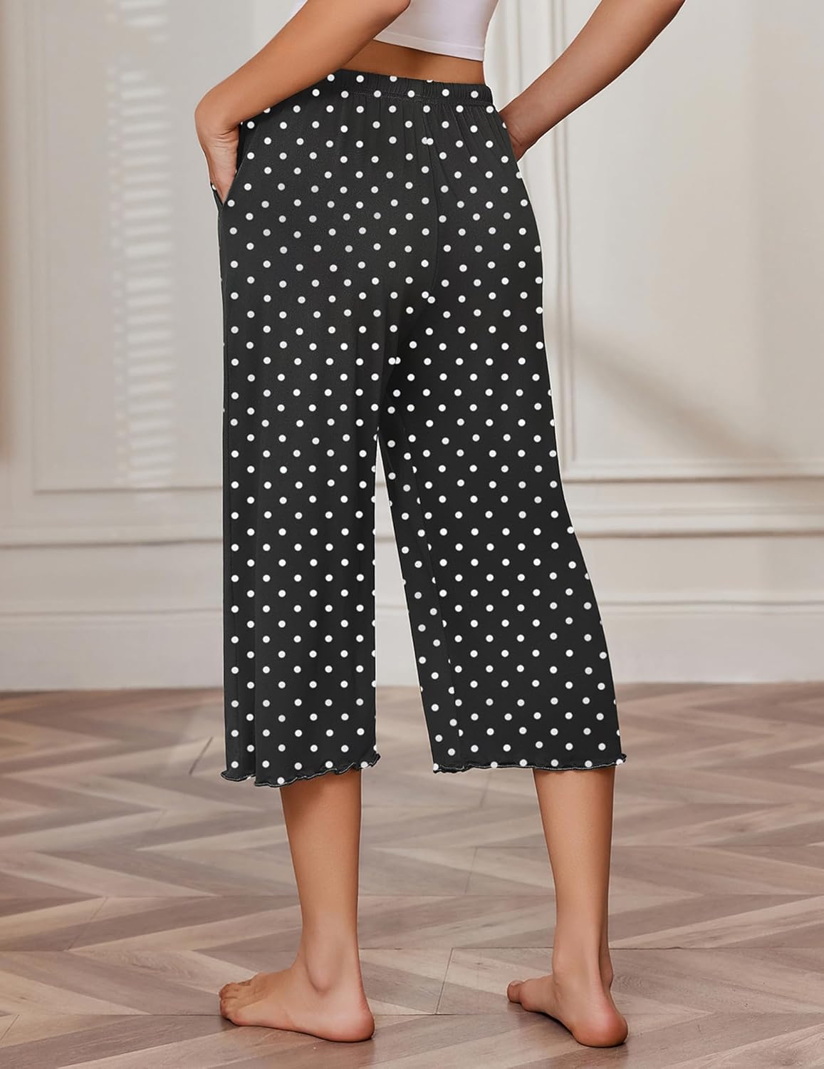 Ekouaer 3 Pack Women Capri Pajama Pants 2026 Ruffle hem Lounge Pants Drawstring Pj Bottoms with Pockets - Image 6