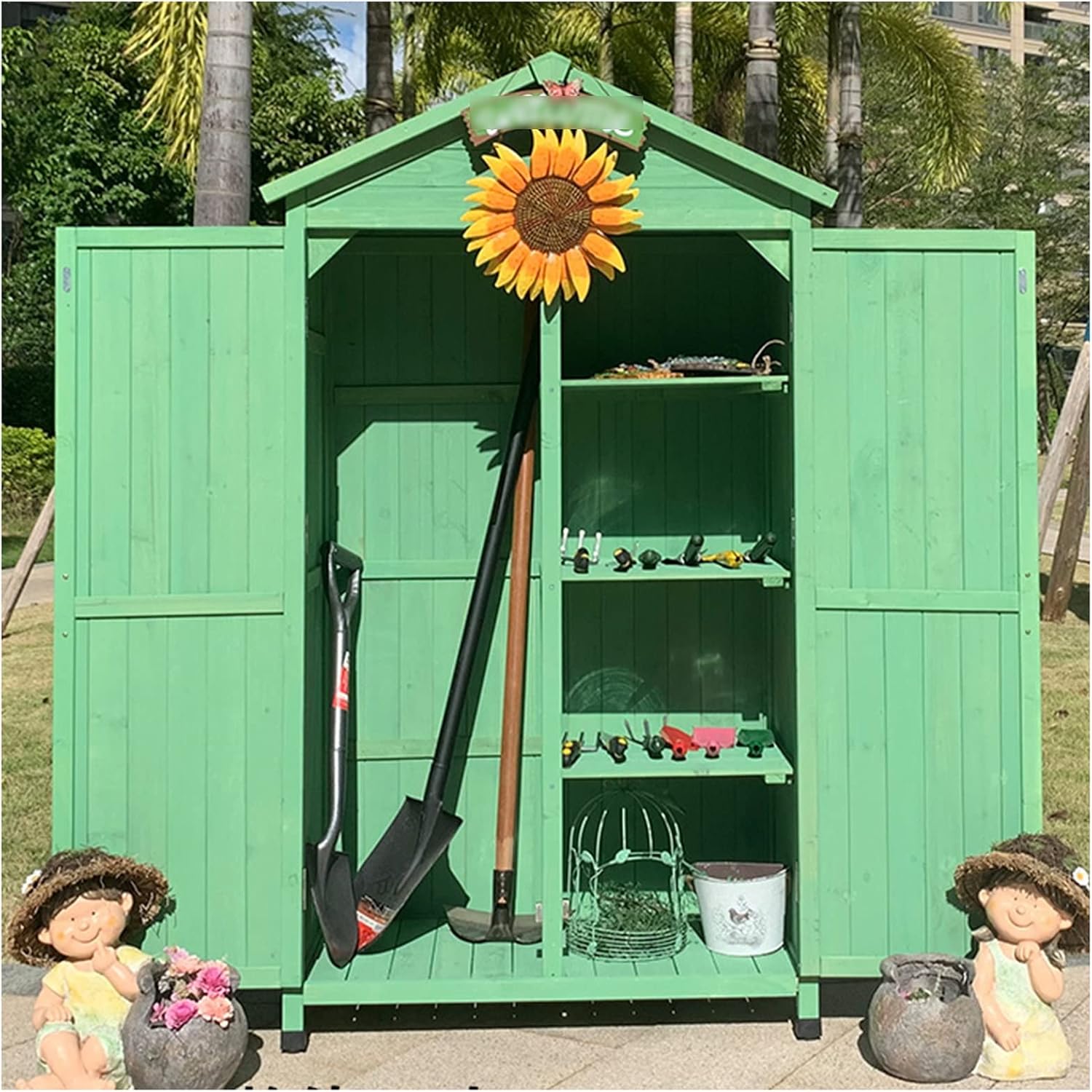 Potting Bench, Storage Cabinet,Outdoor Storage Cabinet,Outside Tools Wooden Cabinet,with Large Space,for Backyards, Garden(Green)