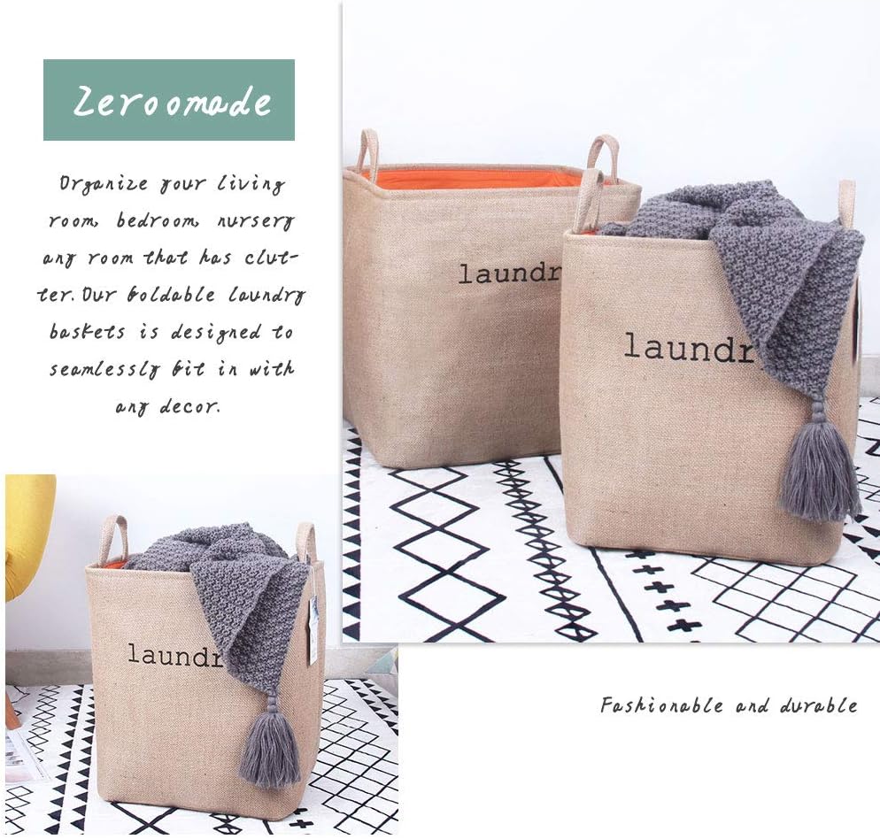 Zeroomade Laundry Basket Clothes Hamper Collapsible Jute Fabric Thickened Elastic Coating Durable Dirty Clothes Large Storage Laundry Organizer(Beige M)