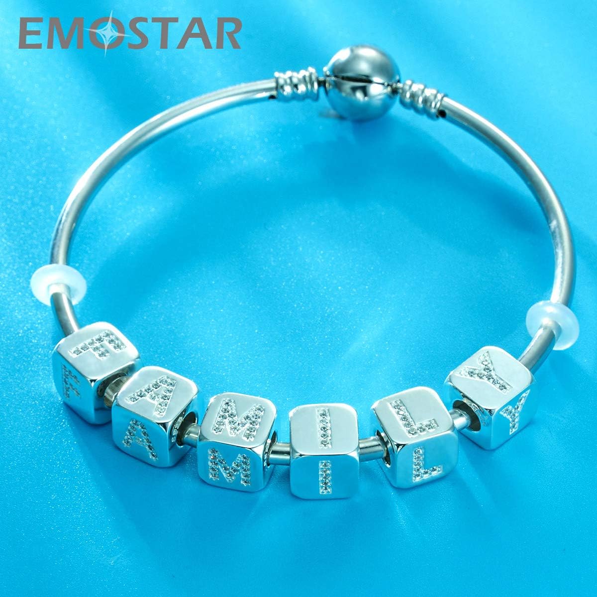 EMOSTAR Dice-Shaped 26 Block Letters Charms Initial A-Z Alphabet Beads, 925 Sterling Silver Square Cube Charms with CZ fits European Women Bracelet, Gifts for Birthday/Christmas/Mom/Lover - Image 4
