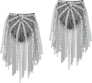 1 Pair Tassel Link Chain Epaulet, Shoulder Brooch Boards Badge, Uniform Accessories Fashion Vintage Punk Shoulder Epaulette for Proms Wedding, Argent