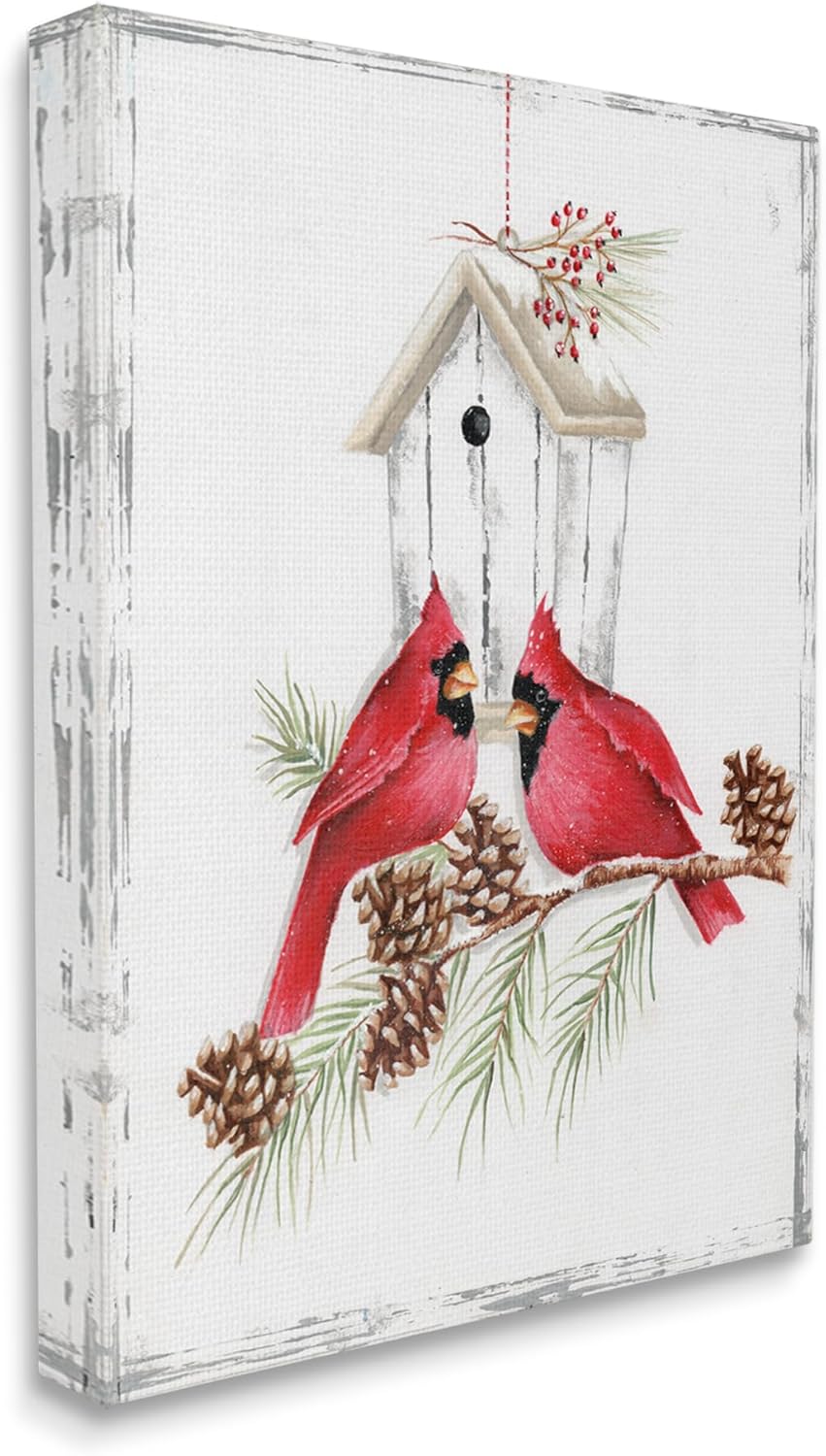 Stupell Industries Cardinals & Snowy Birdhouse Canvas Wall Art by Emma Leach