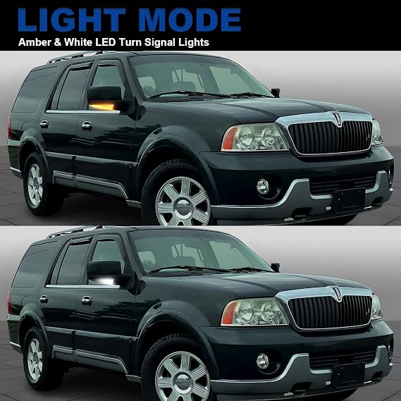 LED Side Mirror Lights for 2003-2006 Ford Expedition | Lincoln Navigator | for OE Mirror with Turn Signals | Amber Dynamic Turn Signal Lights | White Puddle Lights | Clear Len