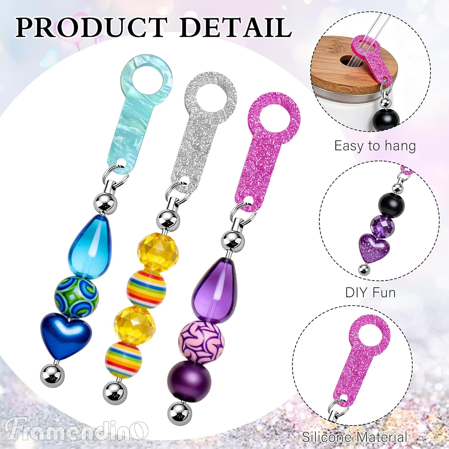 Framendino, Beadable Straw Charm Cup Dangle Adapters for Tumbler Decoration image 3
