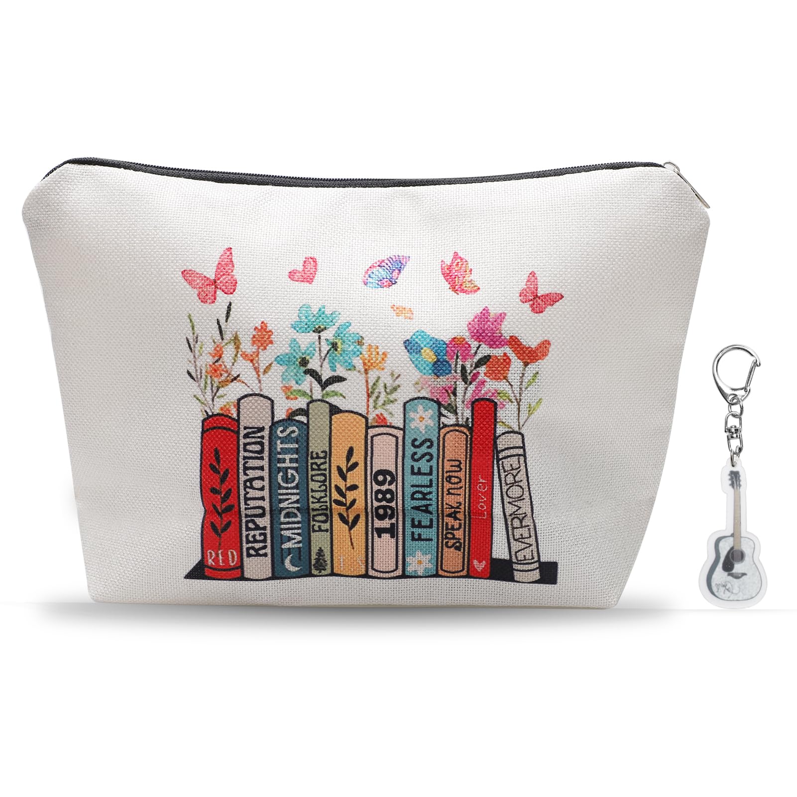 BateyaSinger Album Cosmetic Bag Music Lover Makeup Bag with Personalized Keychain, Albums Inspired Gift Song Album Print Cosmetic Bag Music Lover Gift for Women