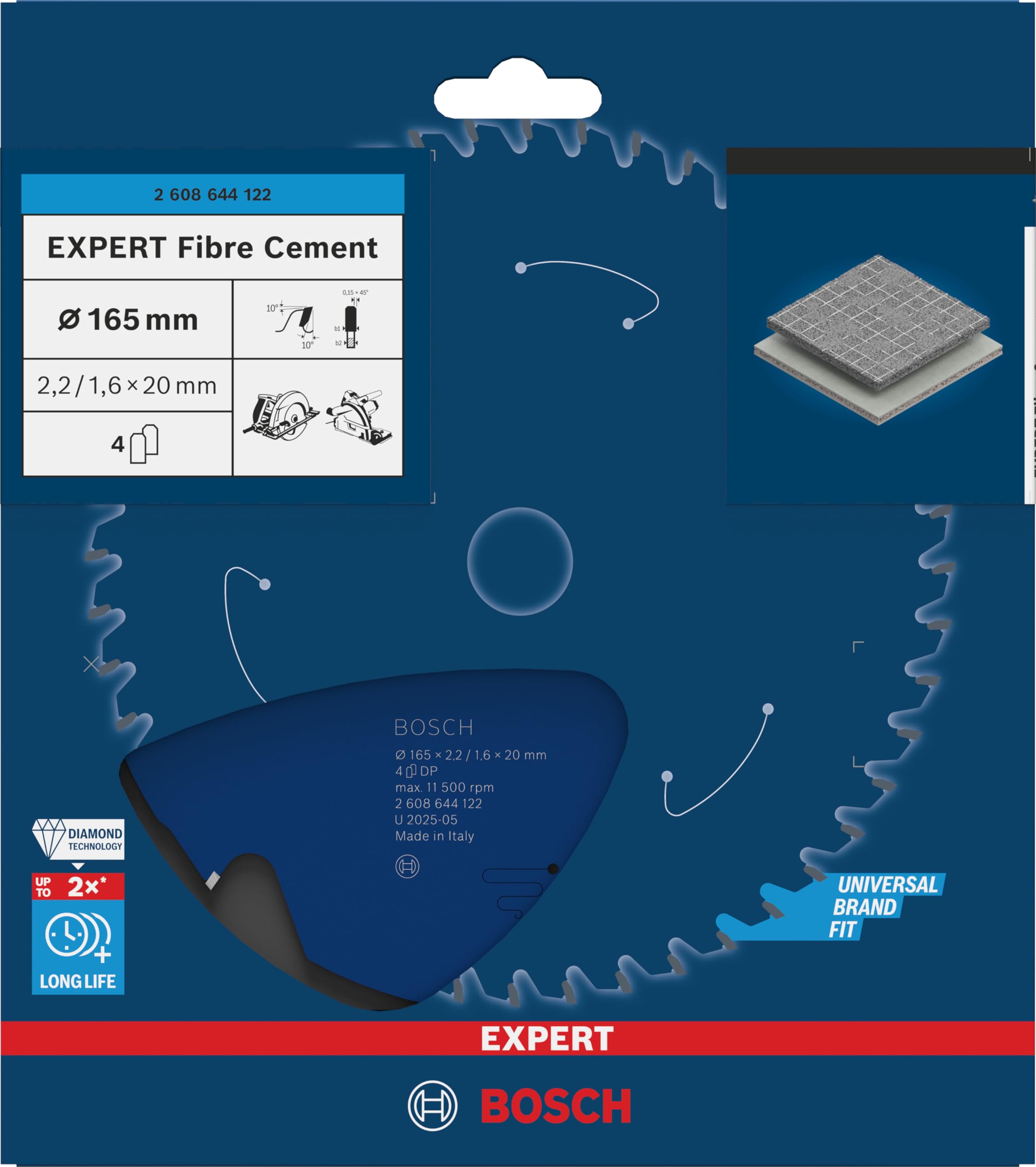 Bosch 1x Lame de scie circulaire filaire EXPERT Fibre Cement (pour Panneaux de fibro-ciment, Ø mm, Professional Accessoire Scies circulaires portatives filaires)