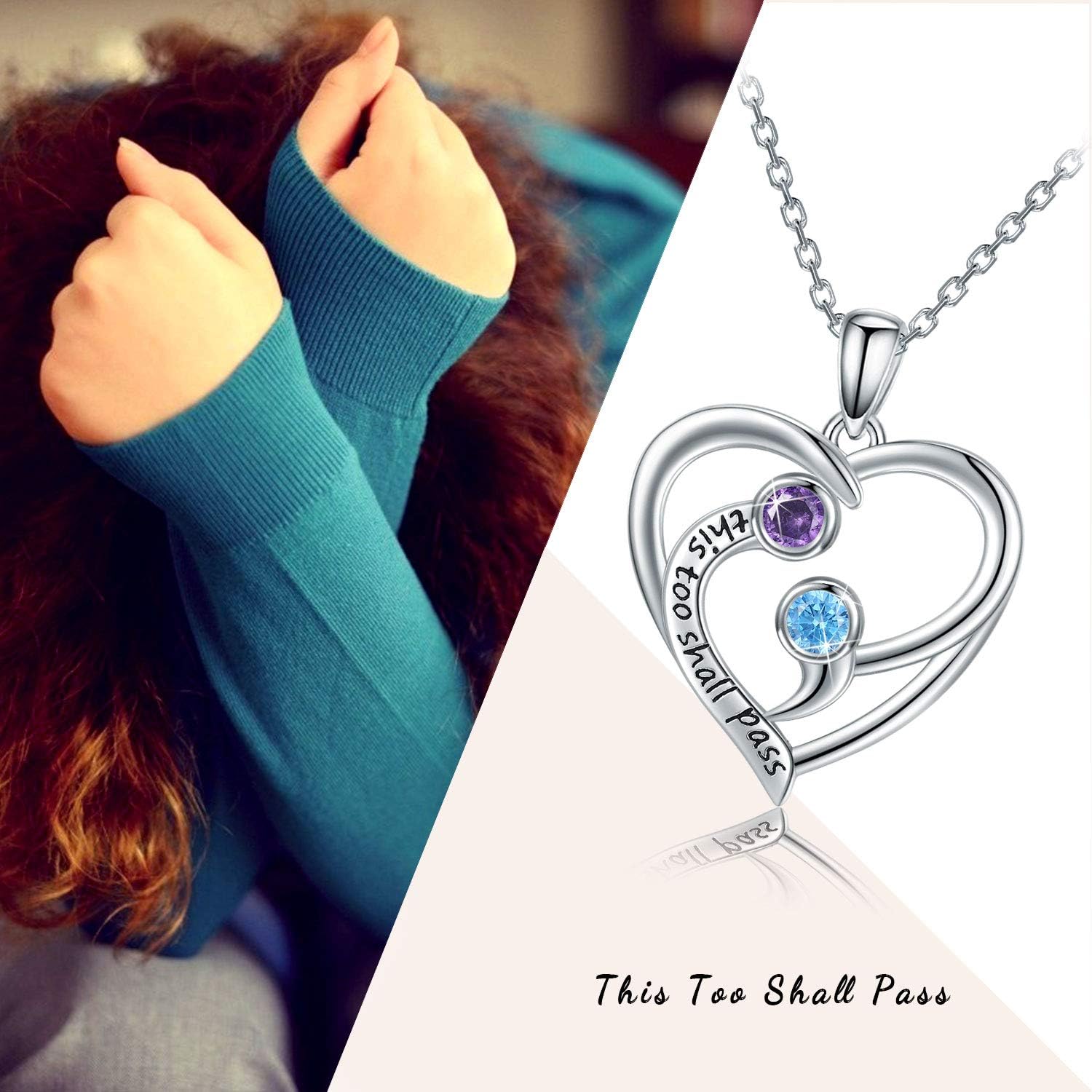 JUSTKIDSTOY Semicolon Necklace Sterling Silver This Too Shall Pass Necklace Suicide Awareness Jewelry Inspirational Gifts for Women Friends