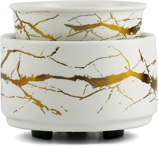 PALANCHY Wax Melt Burner Ceramic 3-in-1 Oil Burner Electric Wax Melt Warmer Candle Wax Warmer Burner Melter Fragrance Warmer for Home Office Bedroom Aromatherapy Gift& Décor (White Gold)