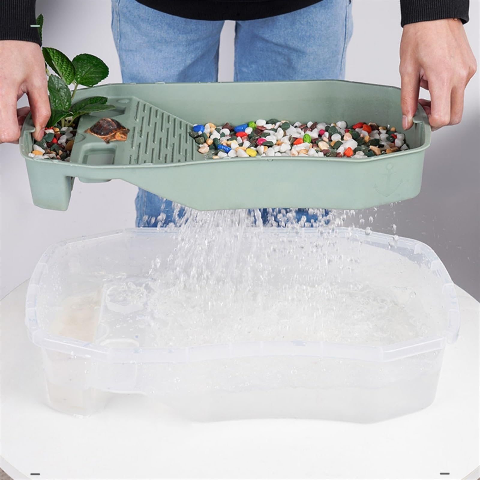 Aquarium Aquarium, Schildkrötenbecken mit Sonnendeck, kann Wasserpflanzen züchten, kleines Aquarium, Schildkrötenbox, große Heimtierfütterung, um ein Entkommen zu verhindern Aquarium Starter Kits(Klei