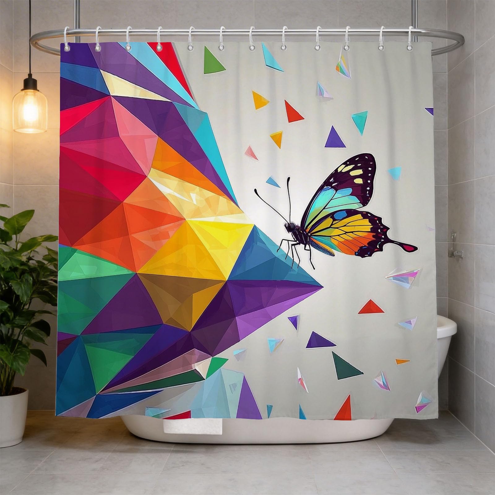 Hongduo 3D Butterfly Shower Curtain for Stalls Bathtubs Butterfly Geometry Bathroom Decor Shower Curtain Set Polyester Fabric Waterproof 180x200cm/71X79 Inch with Hooks