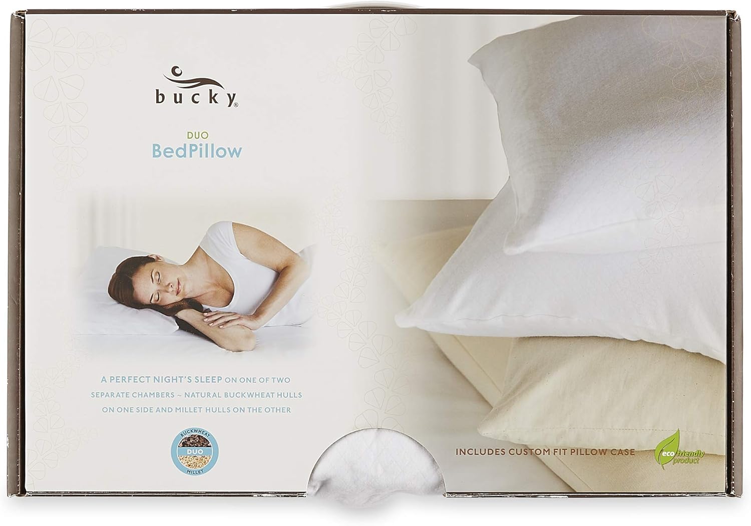 Bucky Natural Bedding Collection, Buckwheat/Millet Filled Duo Bed Pillow, 20x15"White