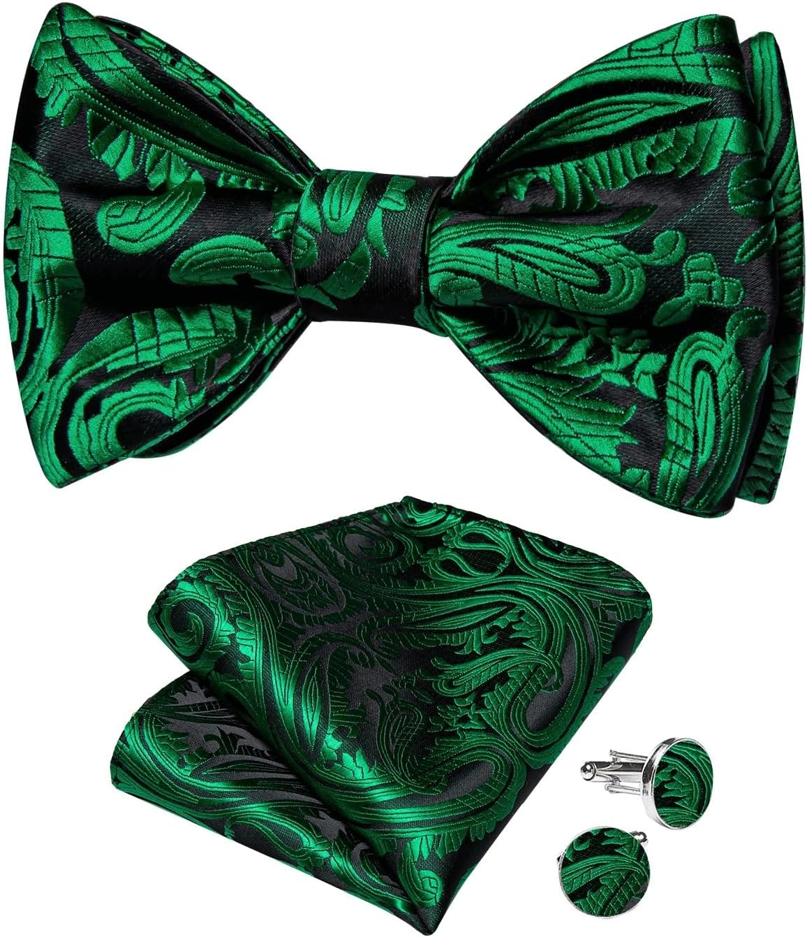 Paisley Silk Bowties Bow Ties Wedding Party for Groom Male Pocket Square Cufflinks Set