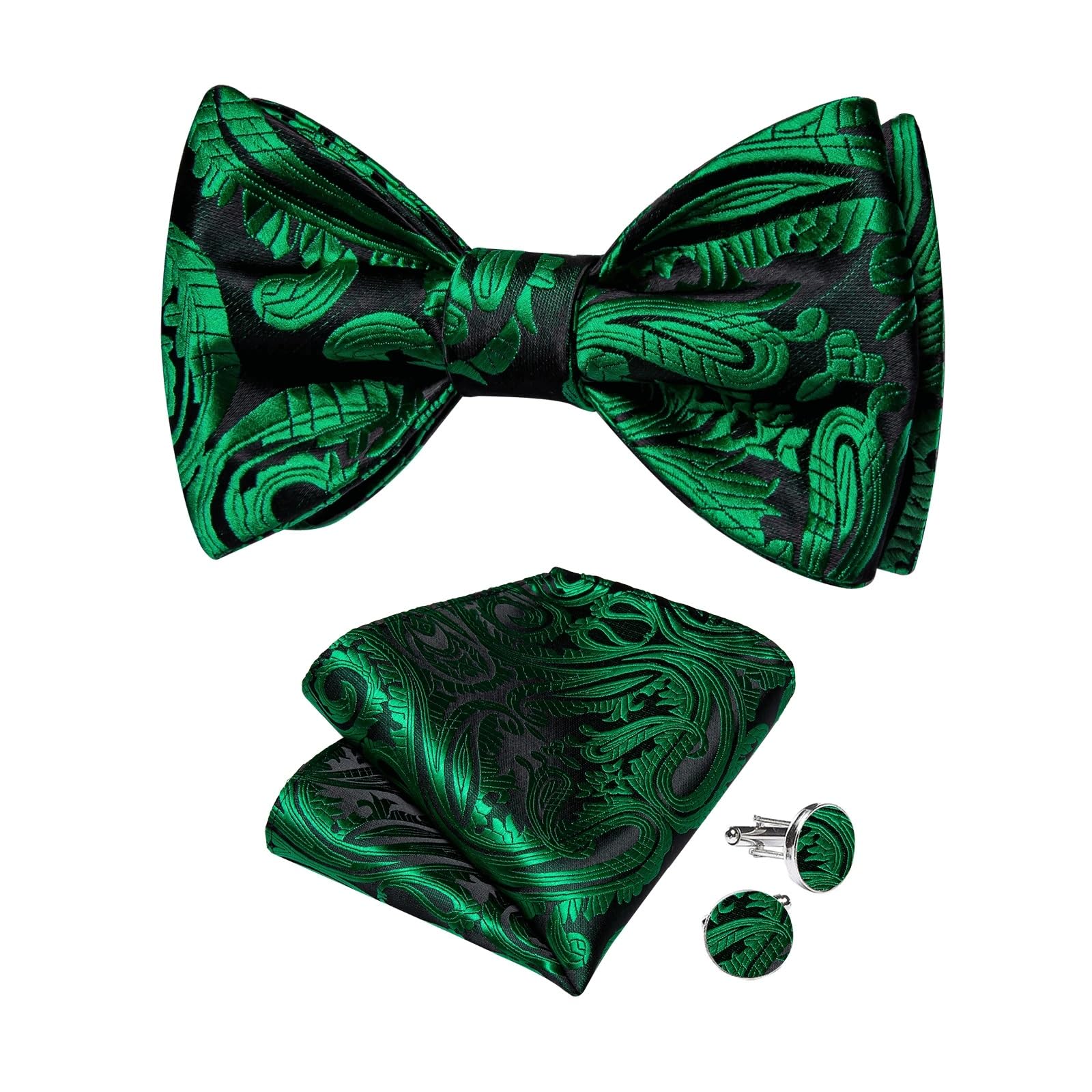 Nœuds papillon en soie paisley ensemble boutons de manchette carrés de poche