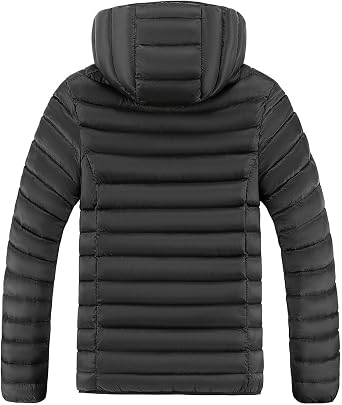 Men's Puffer Zip Lightweight Down Jacket Casual Puffer Quilted Hooded Jackets Pocket Warm Hooded Winter Coat