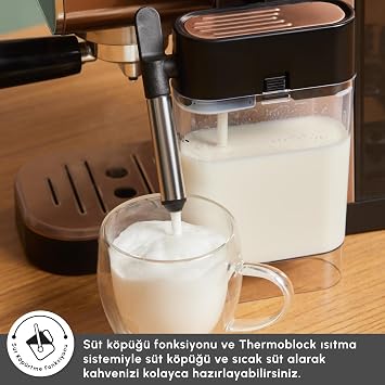 Karaca MyCaffe Barista S20 Automatic Espresso and Latte Machine with Integrated Milk Chamber Amber 900 ml 1360W