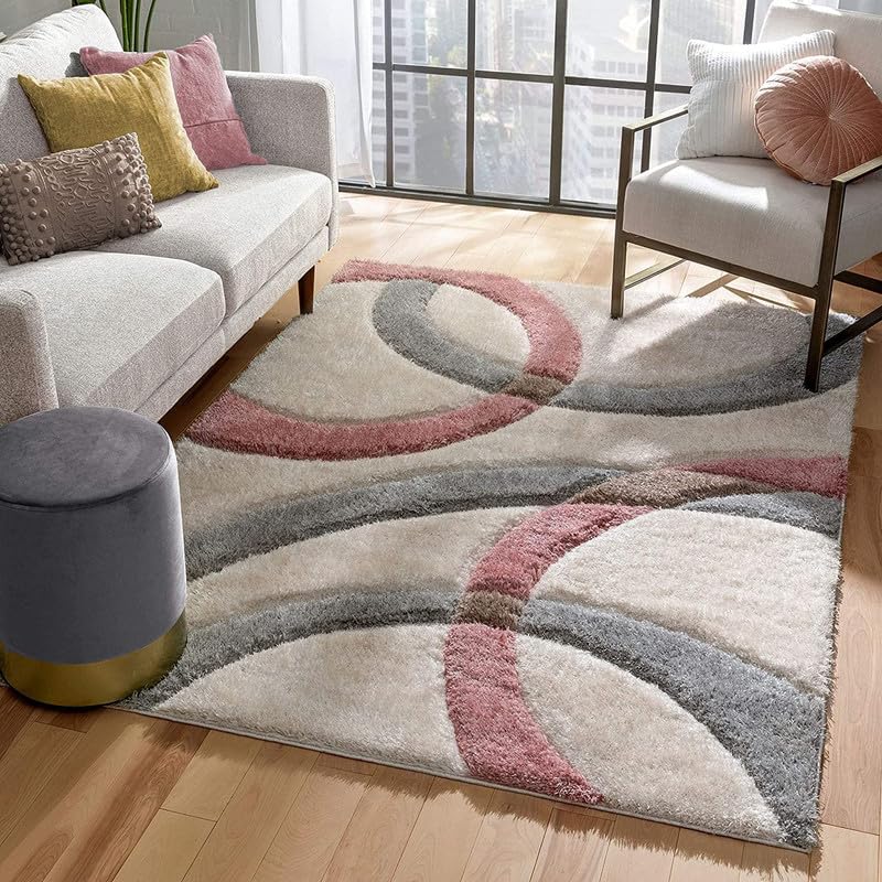 Image of Shaggy Area Rug for Living Room and Bedroom 7X10 FT Soft Plush Floor Carpet with Fluffy Texture, Modern Decorative Rug,Bedside and Indoor Spaces,Beige-Grey-Ivory