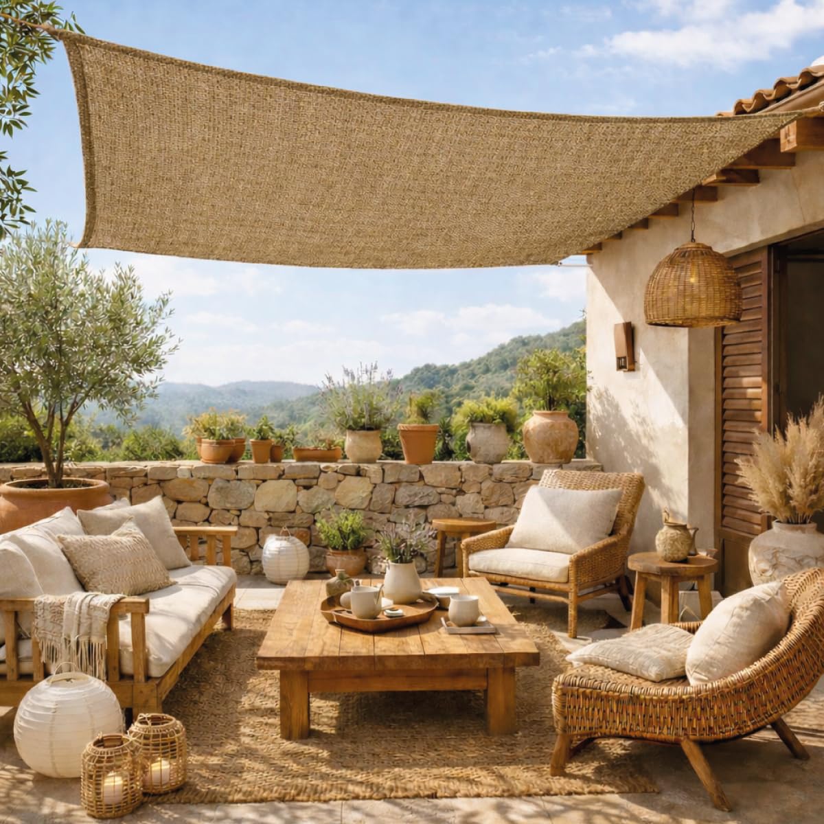Linxor – Vela ombreggiante in canapa, rettangolare per terrazza e giardino, tessuto resistente ai raggi UV – Diverse dimensioni e colori