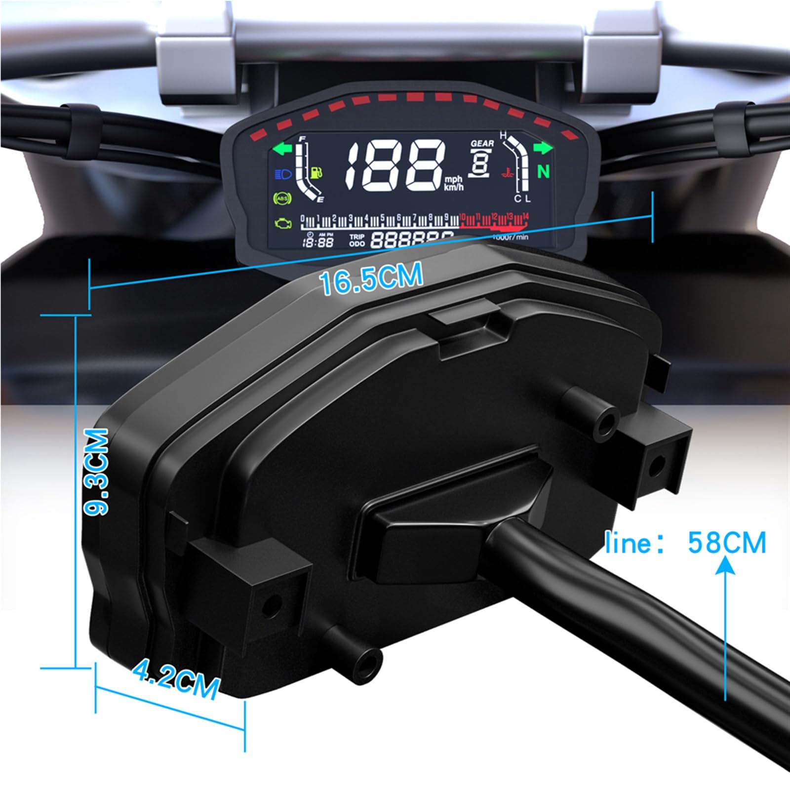 LCD GPS Tachimetro Contagiri Livello Carburante Temperatura Acqua Chilometraggio Display Multifunzione Moto Veicolo Con Allarme Misuratore per motociclette