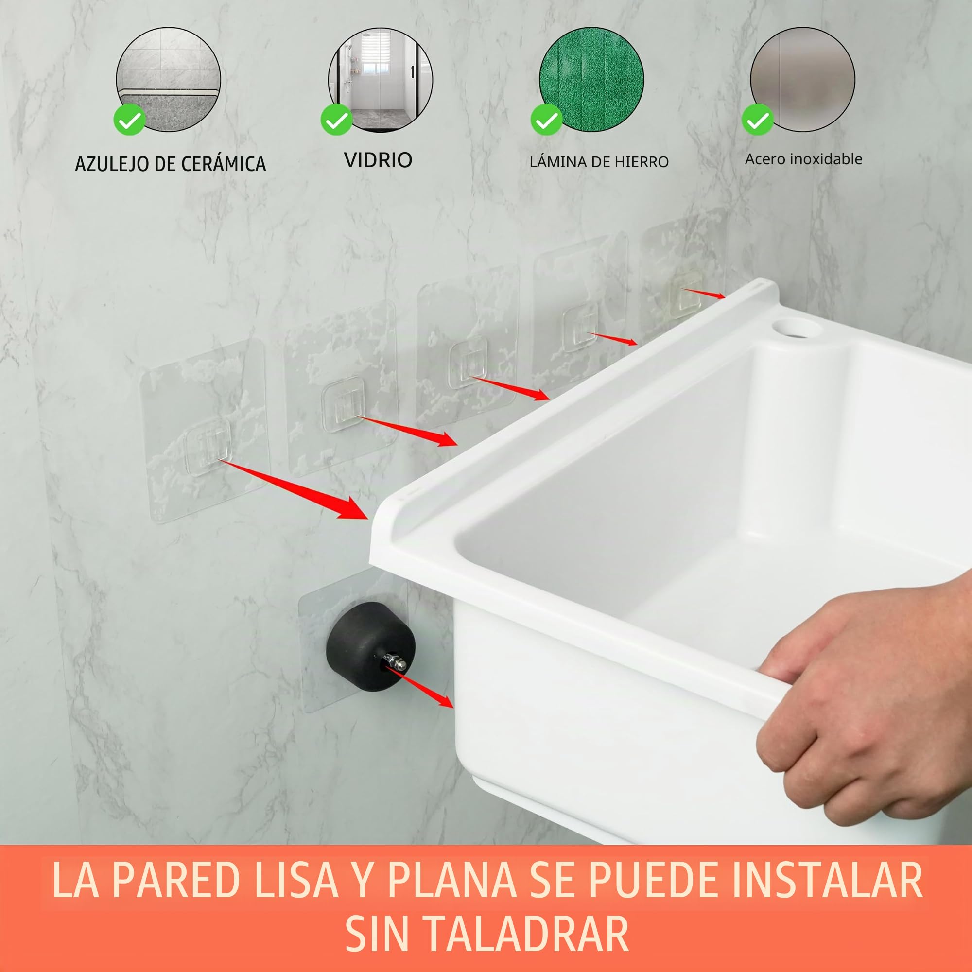 Fregadero independiente de un solo cuenco, fregadero de cocina montado en la pared, tina de lavandería de 16.9 x 12.8 pulgadas con agujero de grifo de 1.26 pulgadas, fregaderos de plástico para el