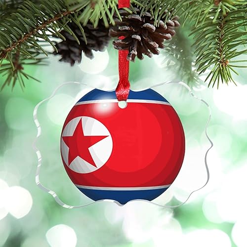 Adornos de Navidad con bandera nacional de Corea del Norte 2023, bola 3D, decoraciones patrióticas de Navidad para árbol, adornos acrílicos